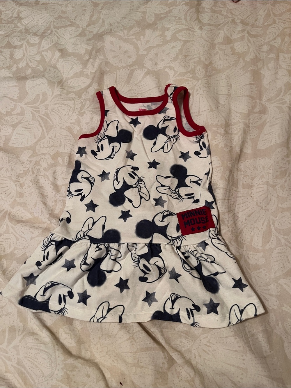 Disney Girls' White & Navy Minnie Mouse Sleeveless Dress with Red Trim